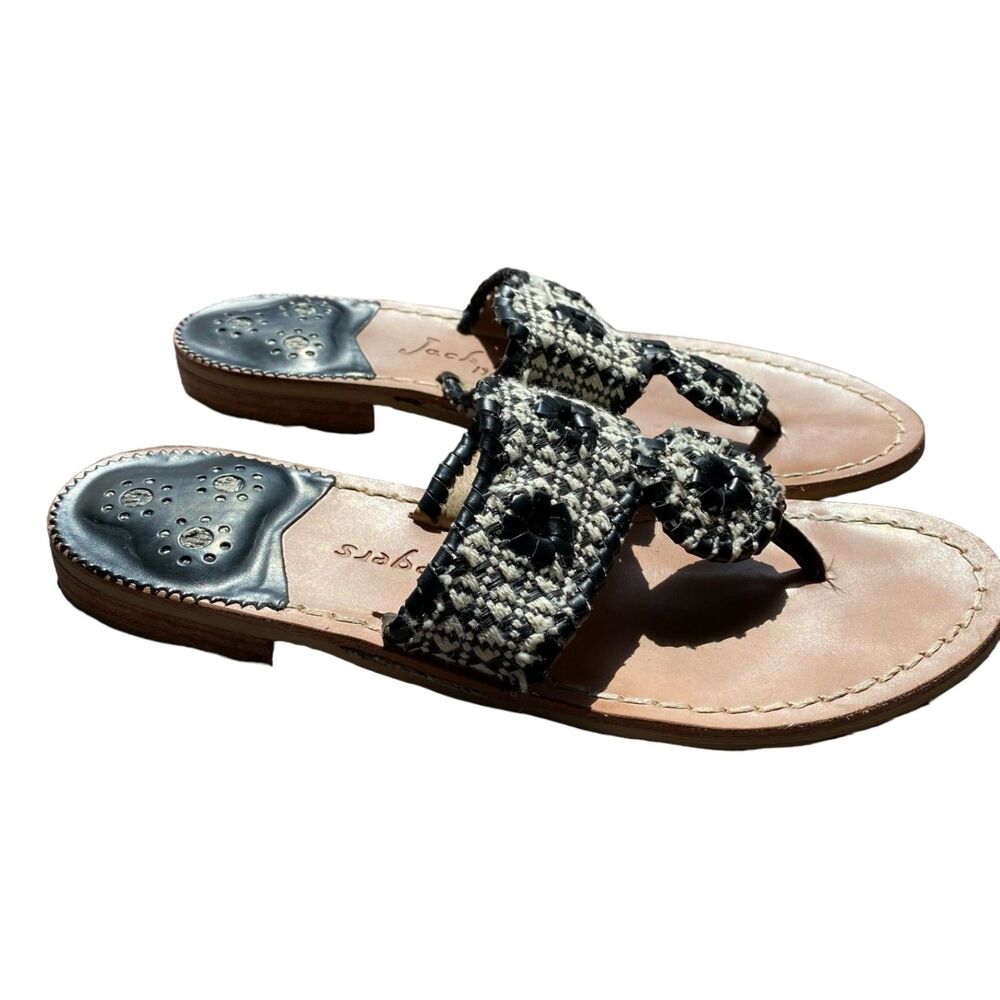 JACK ROGERS 1960 Black White Summer Beach Flip Flop Flat Sandals Size 6.5 - Picture 4 of 6